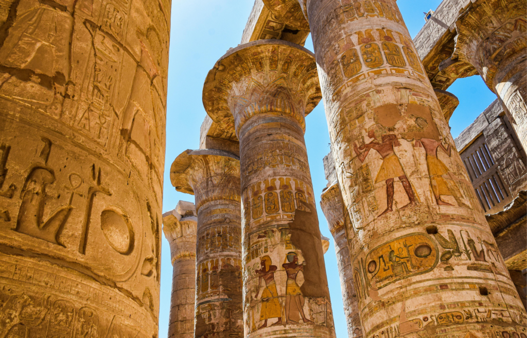 Ornamented Columns in Karnak Temple in Egypt